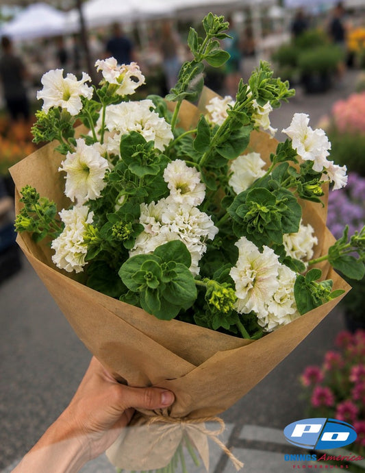 Italian Petunia Grandiflora (cut flower) White blush.